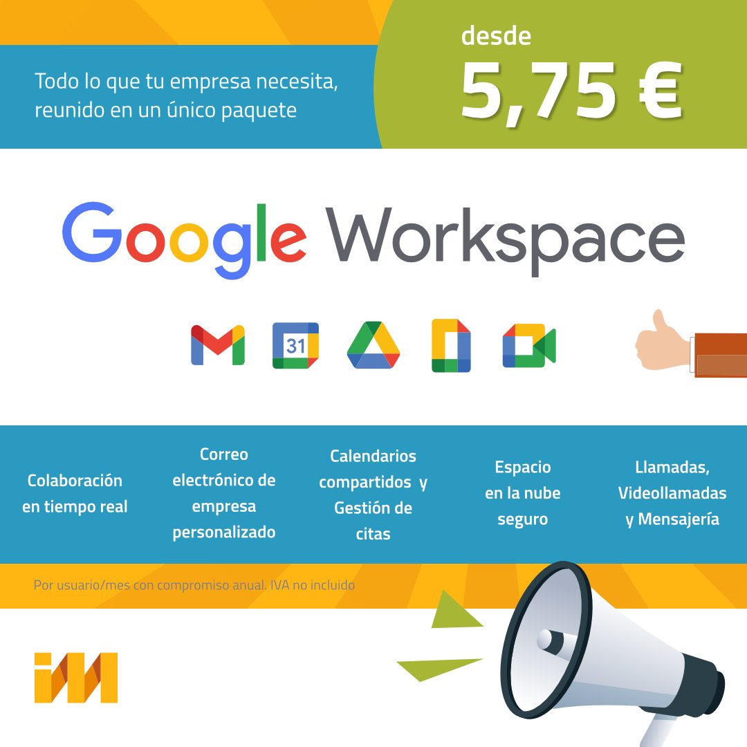 Infomego's tweet image. TODO LO QUE TU EMPRESA NECESITA REUNIDO EN UN SOLO PAQUETE DESDE SOLO 5,75€ + IVA / MES
.
.
#Infomego #informatica #software #cloud #googleworkspace #correo #calendario #almacenamiento #videconferencia #colaboracion #EnTiempoReal #pymes #autonomos #consultores #asesoramiento