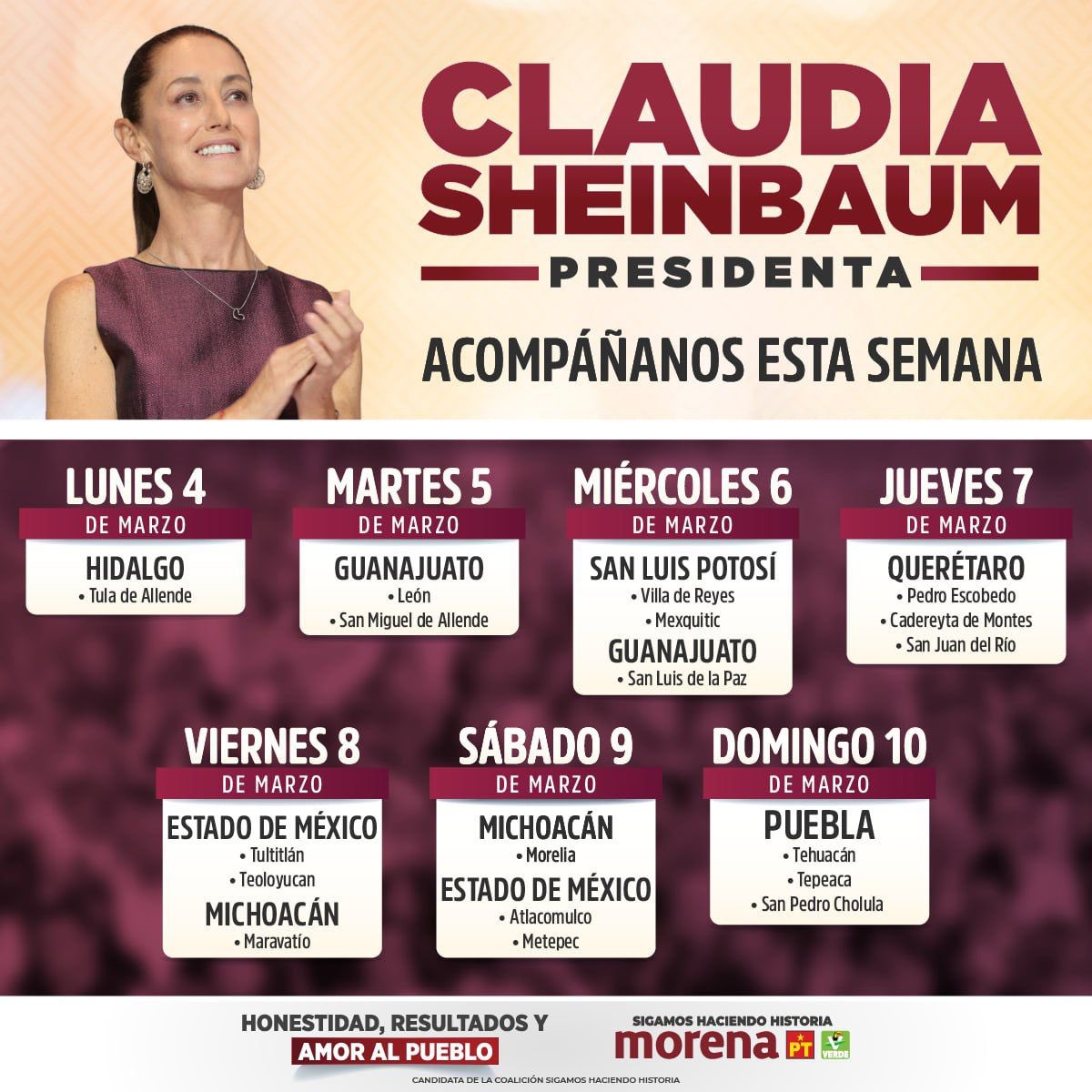 Les comparto la agenda de la siguiente semana. Hoy nos vemos en Tula, Hidalgo.