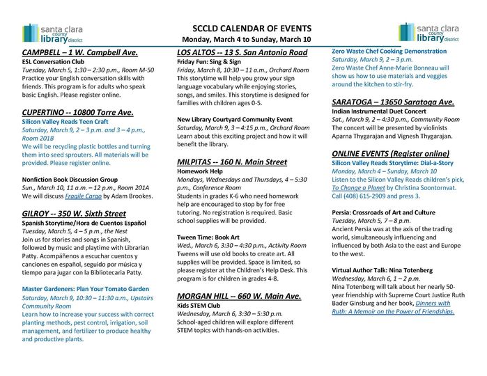 A busy week in our libraries and online as we kick off the start of the last month of Silicon Valley Reads 2024! Find all of our free programs at sccld.org/events