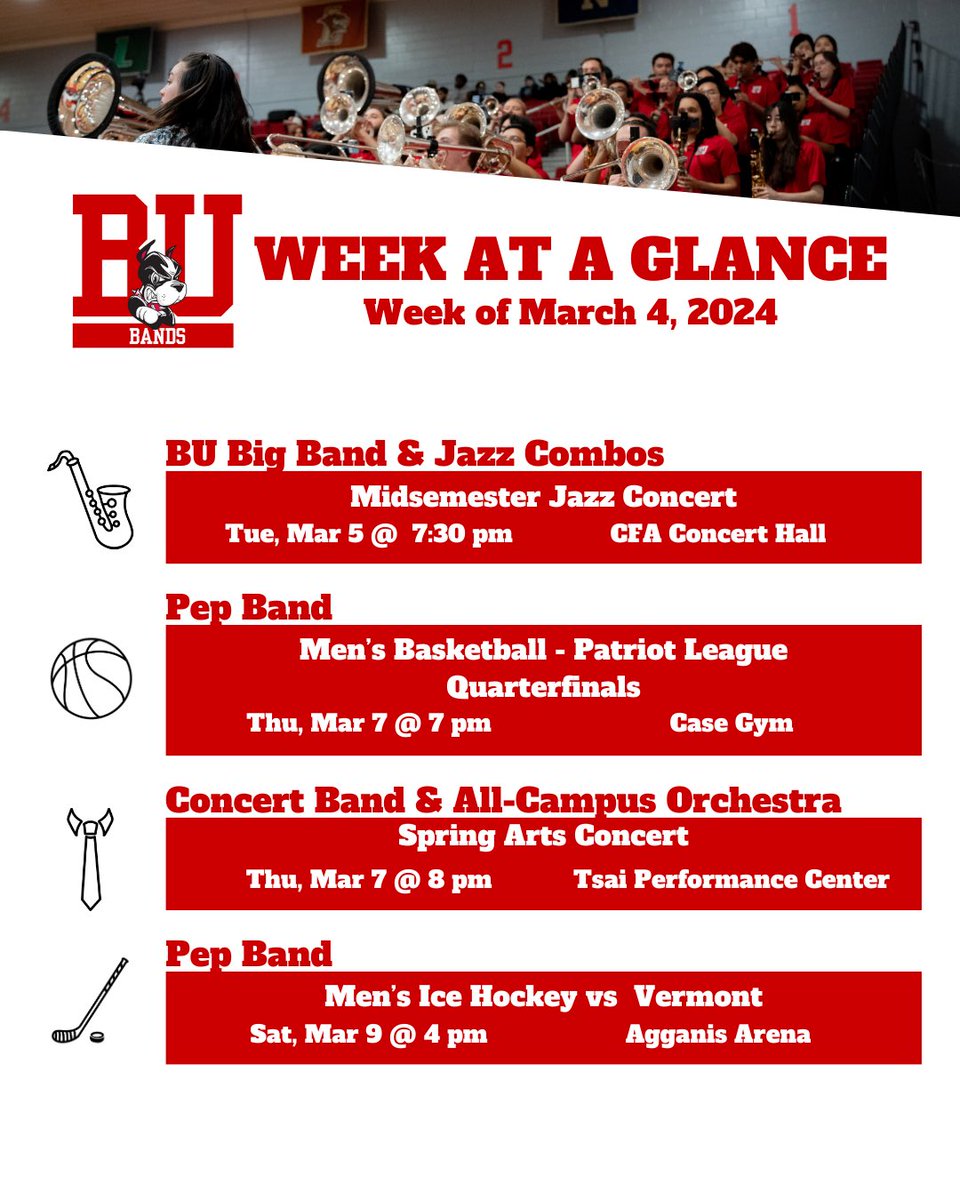BU Bands Week at a Glance: Week of March 4, 2024 

Lots of great things happening this week!