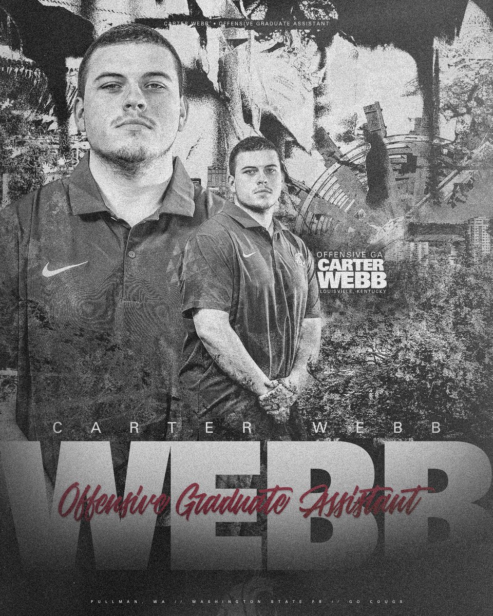 Welcome Offensive GA Carter Webb to the Palouse. @Coach_WebbWSU joins the Cougs’ staff after previously working with Coach Arbuckle at Western Kentucky. #GoCougs