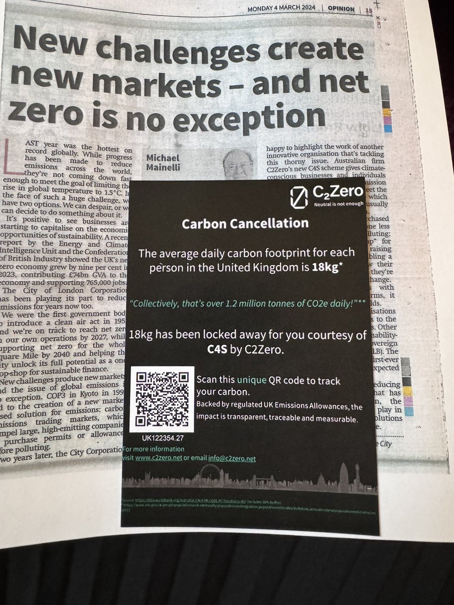 Why offset emissions when you can cancel carbon credits for good? 

<a href="/cityoflondon/">City of London</a> launches a service w/ Aussie startup <a href="/C2Zero_/">c2zero</a> to enable SMEs &amp; people to do just that - tightening UK ETS supply in the process. Just go online, pay for as many credits as you want, &amp; cancel them.