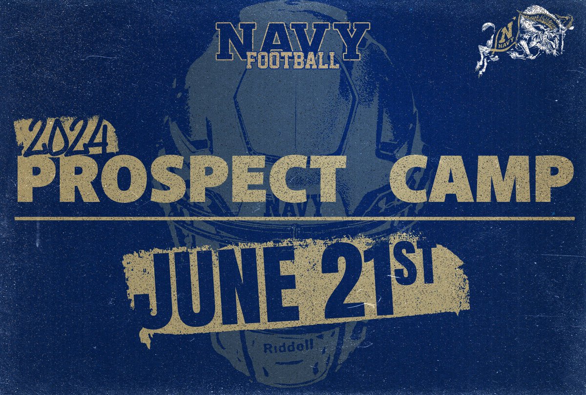COME CAMP WITH THE GOATS! We would love to see you compete in our 2024 Summer Camp! We will have 2 identical sessions; 1 in the morning and 1 in the evening. 🗓️ June 21, 2024 #GoNavy 🔗: navysports.evenue.net/events/SC-FB#_…