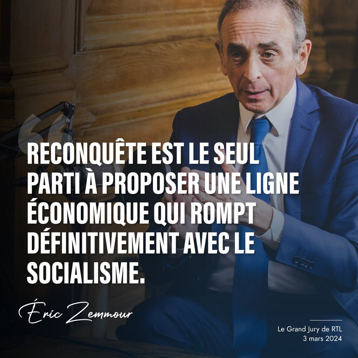 🔴 Éric Zemmour : « Reconquête est le seul parti à proposer une ligne économique qui rompt définitivement avec le socialisme. »

👉 Regardez l’entretien sur YouTube : youtu.be/v3Uc8W2KSPA?fe…

#GrandJury