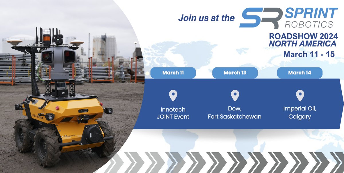 We are thrilled to take part in the @SPRINTRobotics roadshow happening from March 11 - 15 across various locations in Alberta! We will be exhibiting Husky Observer, a fully integrated system that can be used in a variety of inspection applications! Can't wait to see you there!
