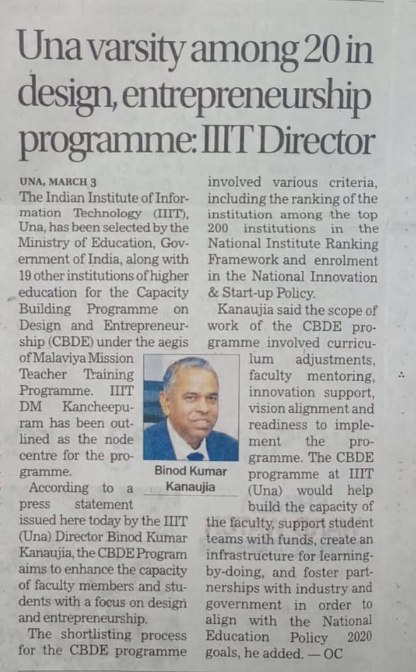IIIT UNA (@iiituna) on Twitter photo IIIT Una proudly announces that we have been selected by Ministry of Education, Govt. of India, for Capacity Building Programme on Design & Entrepreneurship. Empowering faculty & students for innovation in line with National Education Policy 2020.
<a href="/EduMinOfIndia/">Ministry of Education</a>
#education IIIT Una proudly announces that we have been selected by Ministry of Education, Govt. of India, for Capacity Building Programme on Design & Entrepreneurship. Empowering faculty & students for innovation in line with National Education Policy 2020.
<a href="/EduMinOfIndia/">Ministry of Education</a>
#education