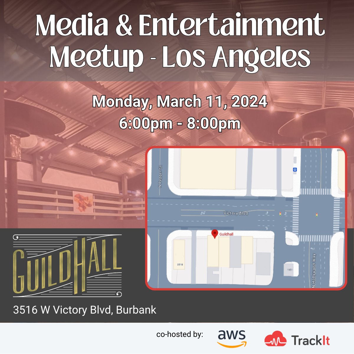 RSVP for TrackIt's upcoming M&E Meetup here: lnkd.in/gpxJc5XP

Don't miss TrackIt's M&E Meetup co hosted with AWS on 3/11 from 6-8PM at Guild Hall (3516 West Victory Blvd., Burbank, CA 91505). 📍

#Burbank #AWS #awscloud #mediaandentertainment #apnproud