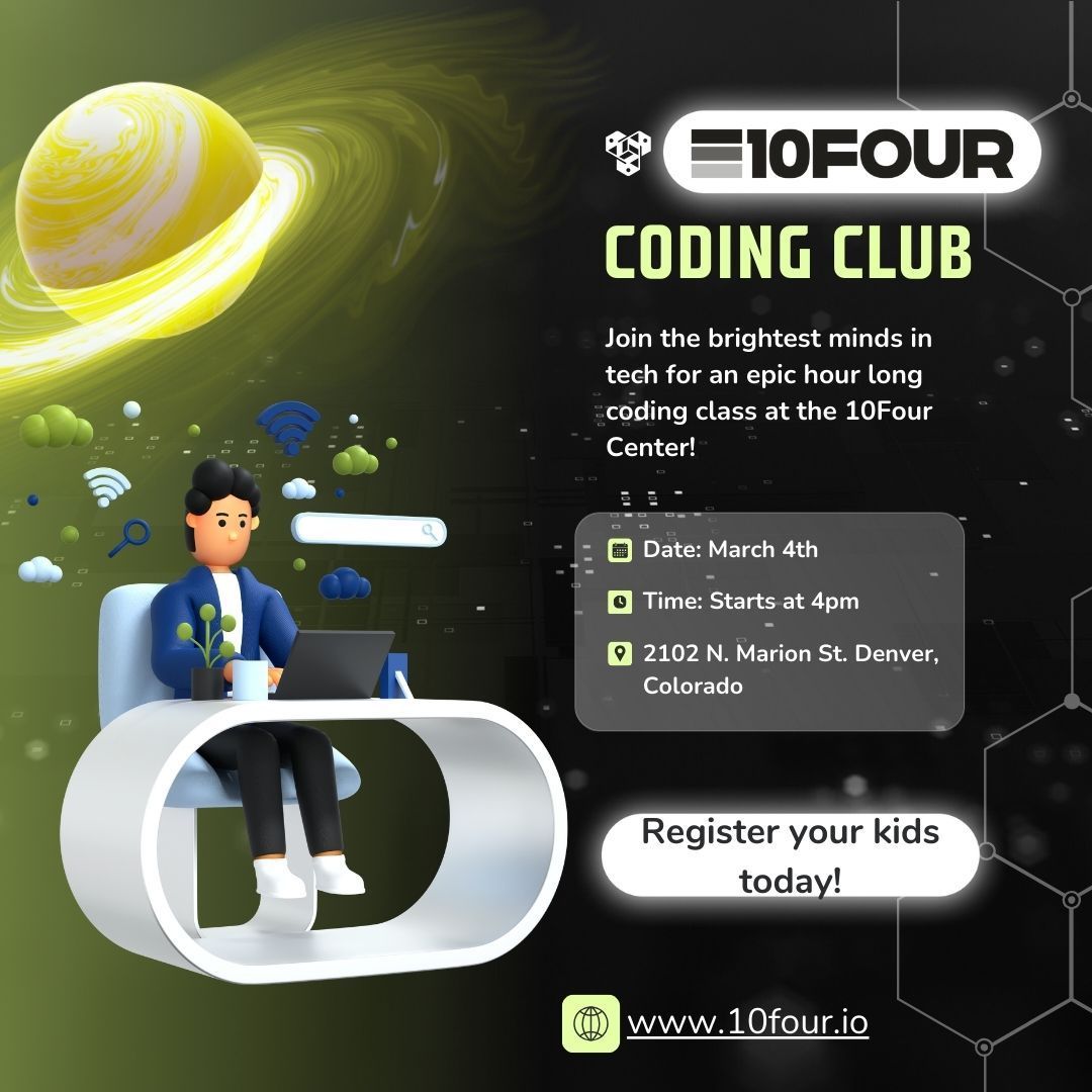 10fouryouth's tweet image. Mondays are for coding! Make sure to register your kids ages 7-18 if they are interested in taking a FREE coding class at our afterschool program. #10fourculture #fourtheyouth #codingclasses #denvercoding #youthcoding