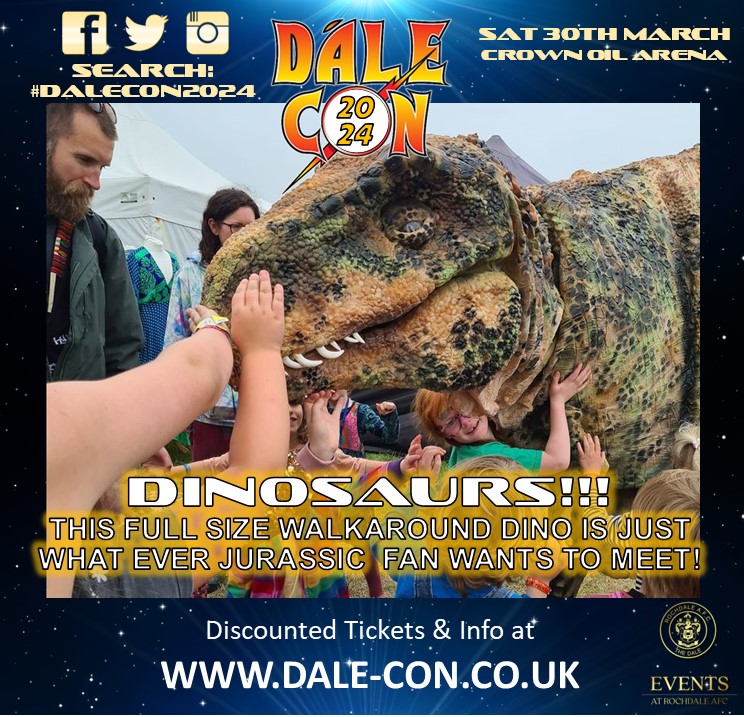 Not only do we have #JohnHammond coming to #DaleCon but we’ve a giant T-Rex coming too! #JurassicWorld #Dinosaurs

Book your tickets here: 

redcapeevents.co.uk/shop

#Rochdale #ComicCon #RochdaleComicCon #Manchester #Oldham