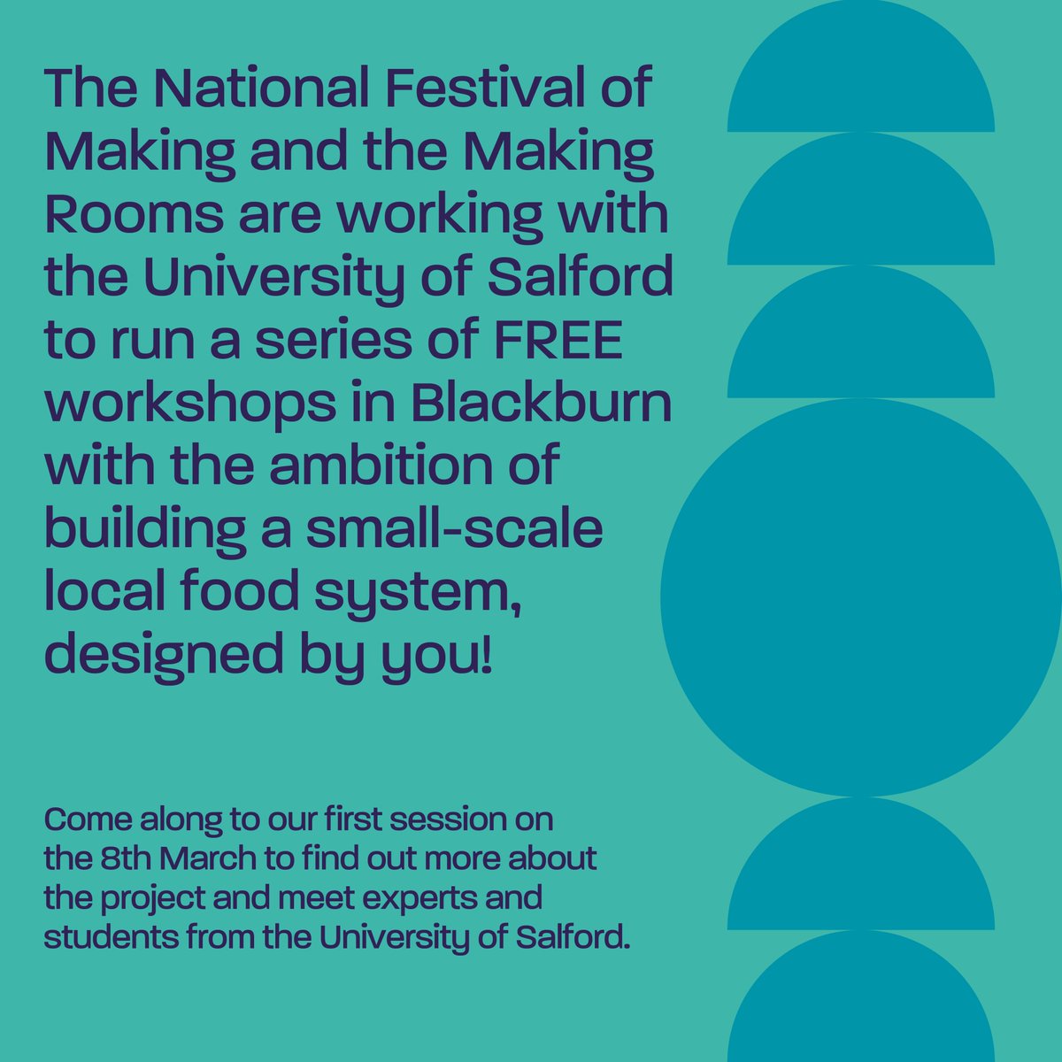 Are you interested in growing food, or the opportunity to grow food in your local area? The National Festival of Making and the Making Rooms are working with the University of Salford to run a series of FREE workshops in Blackburn. Sign up here - eventbrite.co.uk/e/blackburn-ur…