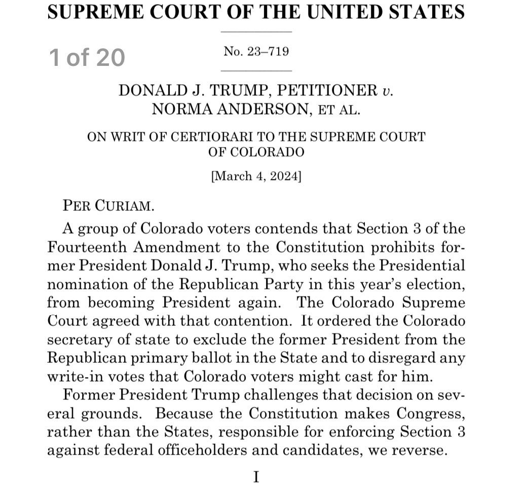 The Court reverses on the ground that Congress has to make the decision, not Colorado SCt.