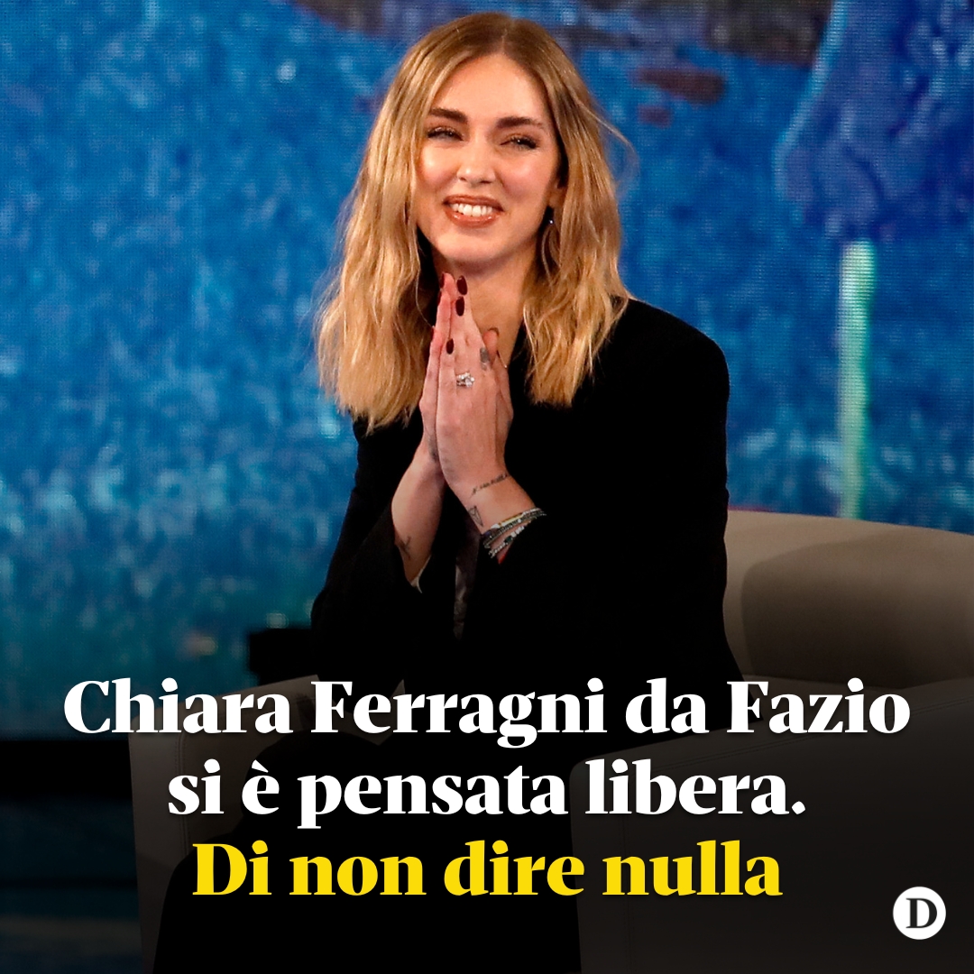 Domani (@domanigiornale) on Twitter photo Avevamo aspettative troppo grosse per l'intervista di #ChiaraFerragni da Fazio e sono state inevitabilmente deluse: l'influencer ha ripetuto a memoria le 4 frasi che deve aver preparato nei giorni scorsi, lasciando tutti pieni di dubbi👉bit.ly/3P2rBA3
di <a href="/giulipilotti/">giulia pilotti</a> Avevamo aspettative troppo grosse per l'intervista di #ChiaraFerragni da Fazio e sono state inevitabilmente deluse: l'influencer ha ripetuto a memoria le 4 frasi che deve aver preparato nei giorni scorsi, lasciando tutti pieni di dubbi👉bit.ly/3P2rBA3
di <a href="/giulipilotti/">giulia pilotti</a>