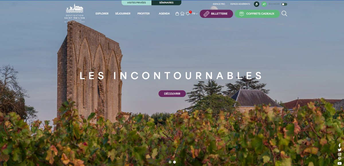 🚀Le nouveau site de l'office de tourisme du Grand Saint-Emilionnais est en ligne !
Avec plus de 350 000 visiteurs chaque année, ce nouveau #siteinternet se veut plus moderne, intuitif et représentatif de toutes les caractéristiques de notre destination.

saint-emilion-tourisme.com/fr/