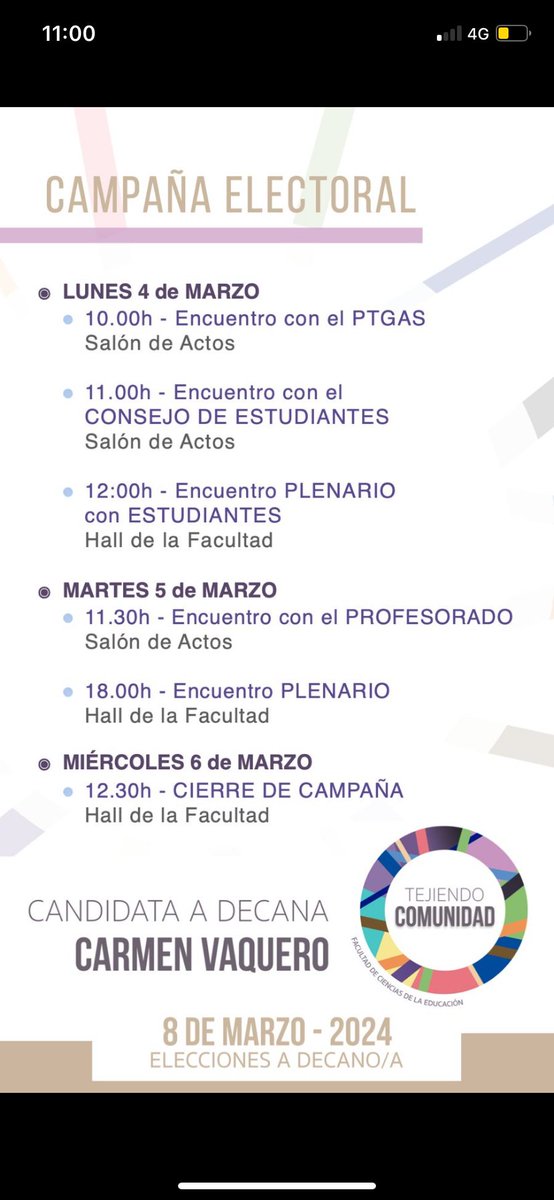 Hemos comenzado una apasionante semana electoral en <a href="/Educacion_UMA/">FacultadEducaciónUMA</a> acompañando a #CandidataCarmenVaquero Seguimos compartiendo el programa y dando a conocer ntro equipo