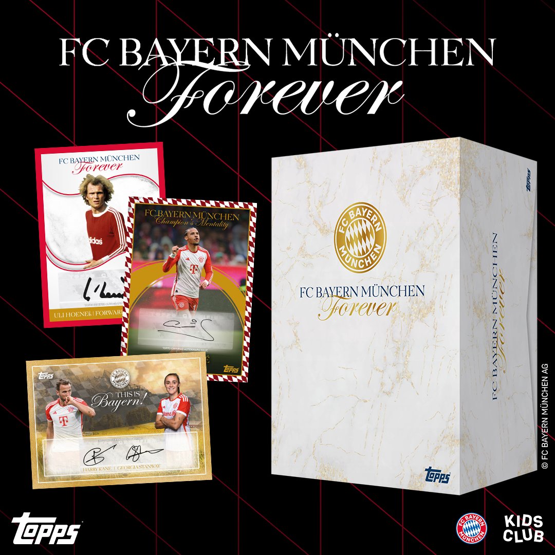 🆕 FC Bayern München Forever! 🔴⚪️ Capturing the heritage and legacy from the men’s team, women’s team and club legends, on an all-autograph cards set! ✍️✍️✍️ Each box includes 3️⃣ random autograph cards! 🔗 uk.topps.com/products/topps… #Topps #FCBayern #FootballCards #TheHobby