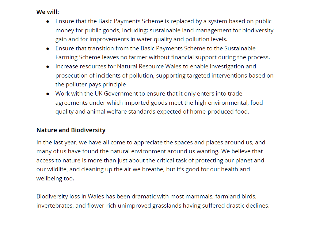 Henfron's tweet photo. @DoddsJane @AbiReader @NFUCymru @FUW_UAC I am confused, is there a Lib Dem motion to scrap the SFS? A few lines from your 2021 manifesto below. The full document: https://t.co/fhmehes2XF https://t.co/5dAgRJuN6r
