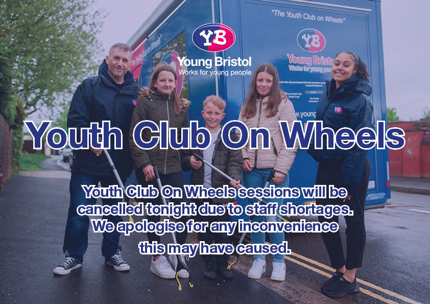 🚨IMPORTANT NOTICE!🚨 Our Youth Club on Wheels sessions will be cancelled tonight, Monday 4th March, due to staff shortages and illness. We apologise for any inconvenience this may have caused.