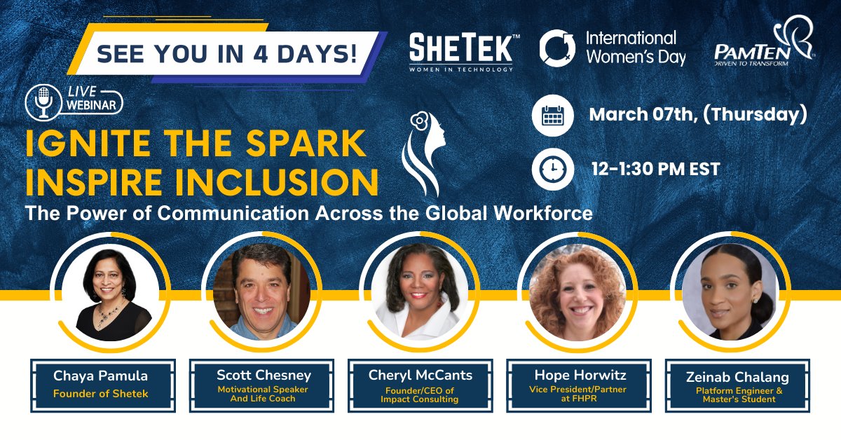 Get your ticket now for SheTeks IWD Special webinar and Ignite your Spark to Inspire Inclusion! It's going to be a fascinating conversation with some truly inspiring communicators! Find out more bit.ly/STInspireInclu… #shetek #IWD2024 #InternationalWomensDay #InclusionMatters