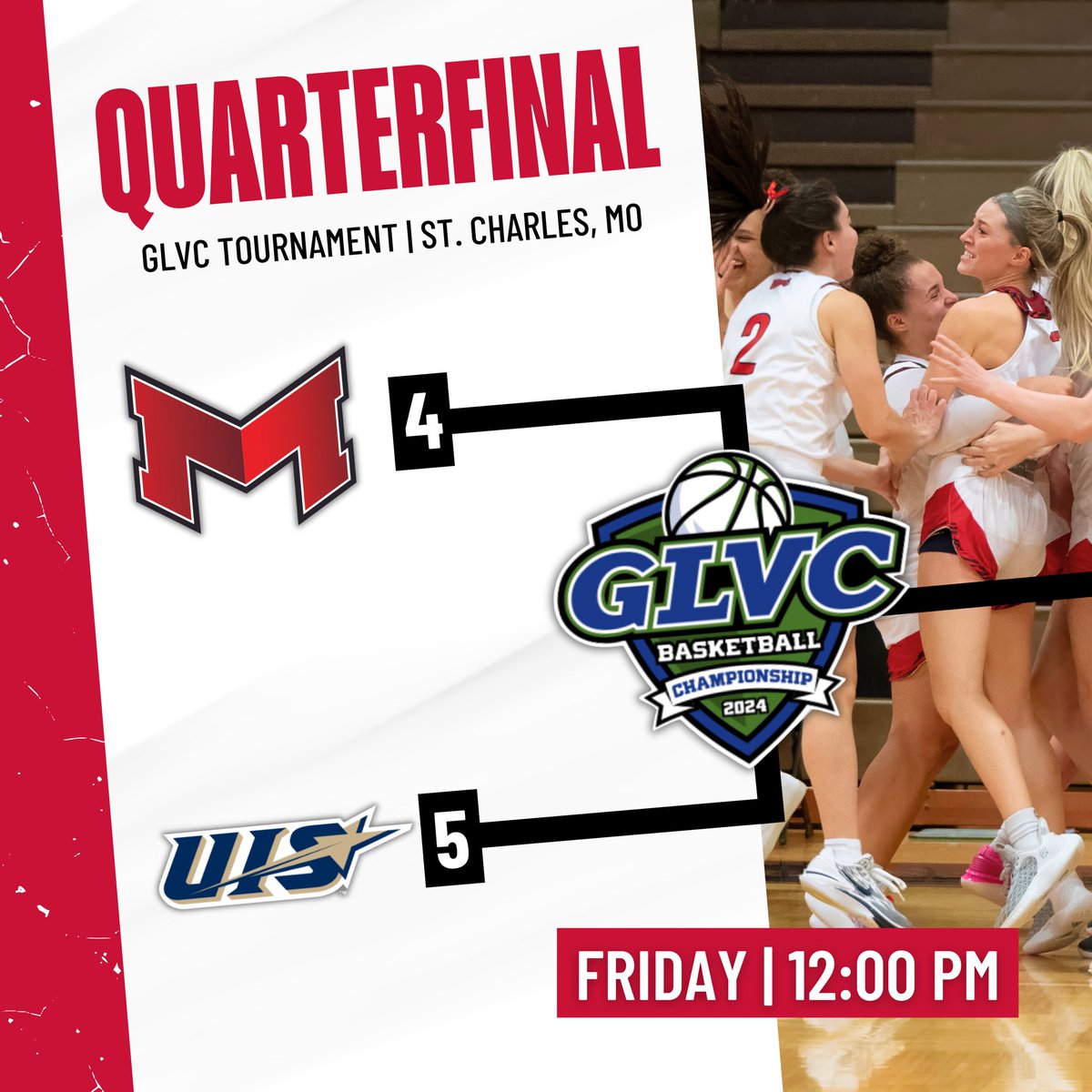 𝗔 𝗻𝗲𝘄 𝘀𝗲𝗮𝘀𝗼𝗻 𝗯𝗲𝗴𝗶𝗻𝘀 𝗙𝗿𝗶𝗱𝗮𝘆.

🏆 GLVC Tournament
🆚 #5 Illinois-Springfield
⏰ 12:00 PM
📍 St. Charles, MO
🎟️ glvcsports.com/sports/2021/11…
💻 glvcsn.com

#BigRedM | #AlwaysUs