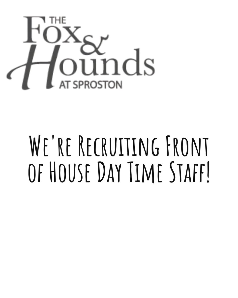 Monday - Friday, 11-5 or 12-6. Can be flexible with days🦊🐶

Experience is not essential as full training will be provided✅ 

*Minimum age of 16 and no longer in high school is required*

If you are interested please ring us on 01606841180 for more information📞