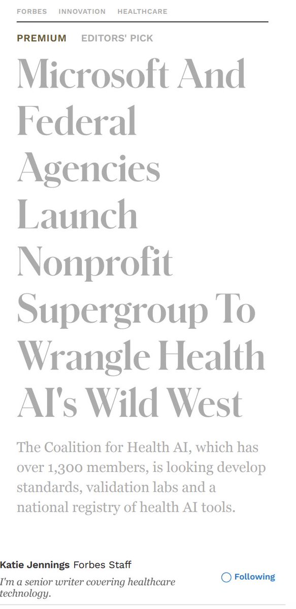 it's a privilege to join the Board of Directors for the Coalition for Health AI.

decades of research have brought us to a transformative moment for AI and the applications in medicine are unbounded.

CHAI is dedicated to meeting urgent concerns pertaining to safe, fair, and