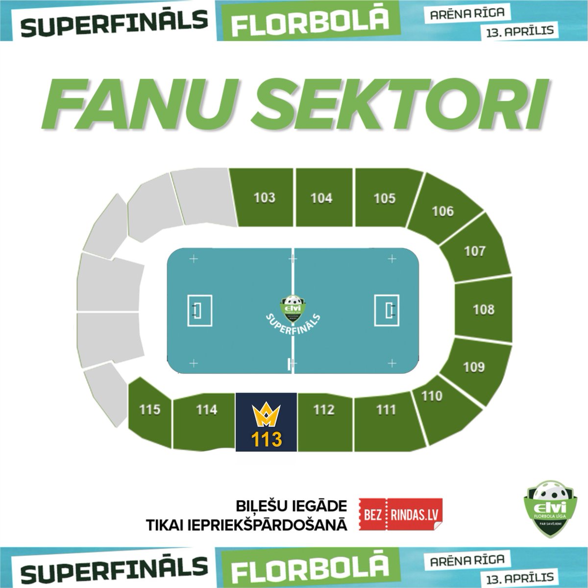 FSMasters's tweet image. Esam nodrošinājuši dalību @LFS_floorball Superfinālā 13. aprīlī Arēnā Rīga!
Mūsu fanu sektors būs 113. Ja vēlies izbaudīt lielisko atmosfēru kopā un palīdzēt komandai sasniegt uzvaru, iegādājies biļeti sektorā 113 bezrindas.lv. ☝️