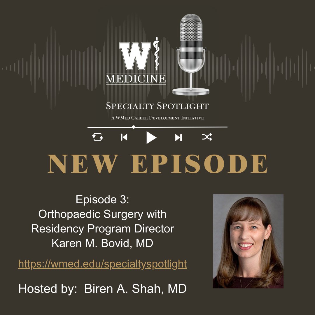 Check out this month's WMed Specialty Spotlight podcast with Dr. Karen Bovid, #Orthopaedic Program Director @WMUMedicine
Podcast recording: youtube.com/watch?v=jkUlV-…
For the show notes go to: wmed.edu/specialtyspotl…
#MedTwitter