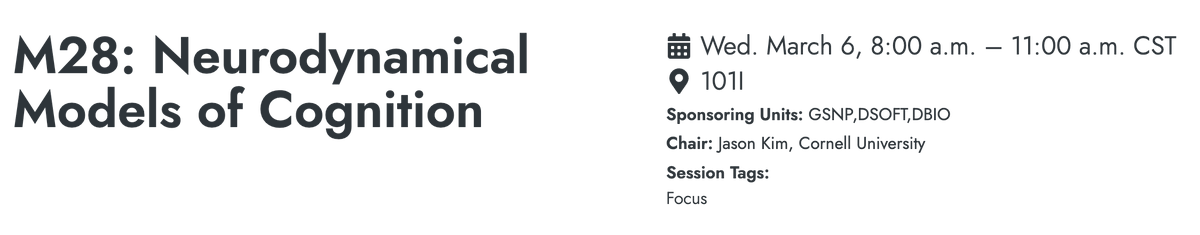 At @APSMeetings this year? Come join our session on Neurodynamical Models of Cognition (chaired by <a href="/jason_z_kim/">Jason Kim</a>)!! Also, we're recruiting a postdoc to come work at my group at Rutgers University! Come say hi!