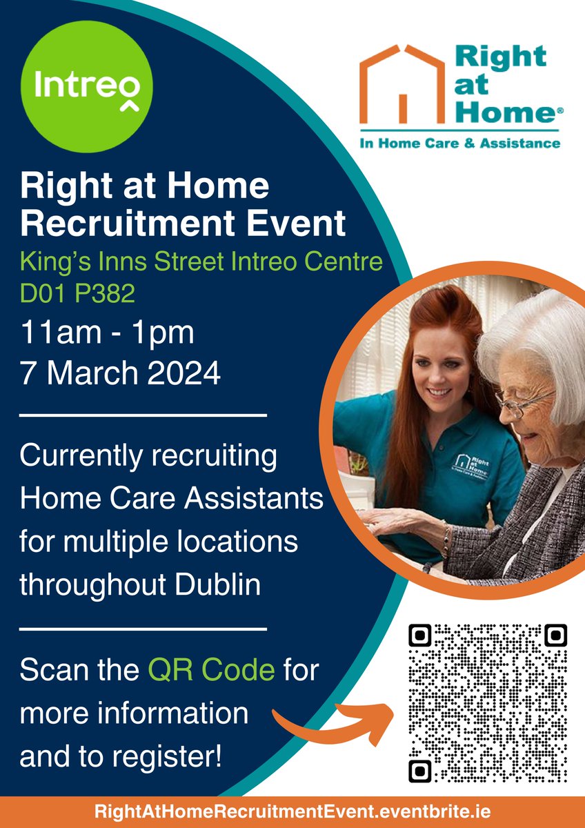 There will be a Right at Home Recruitment Event in the King's Inns Street Intreo Centre this Thursday!⭐#NEIC #EmploymentOpportunity