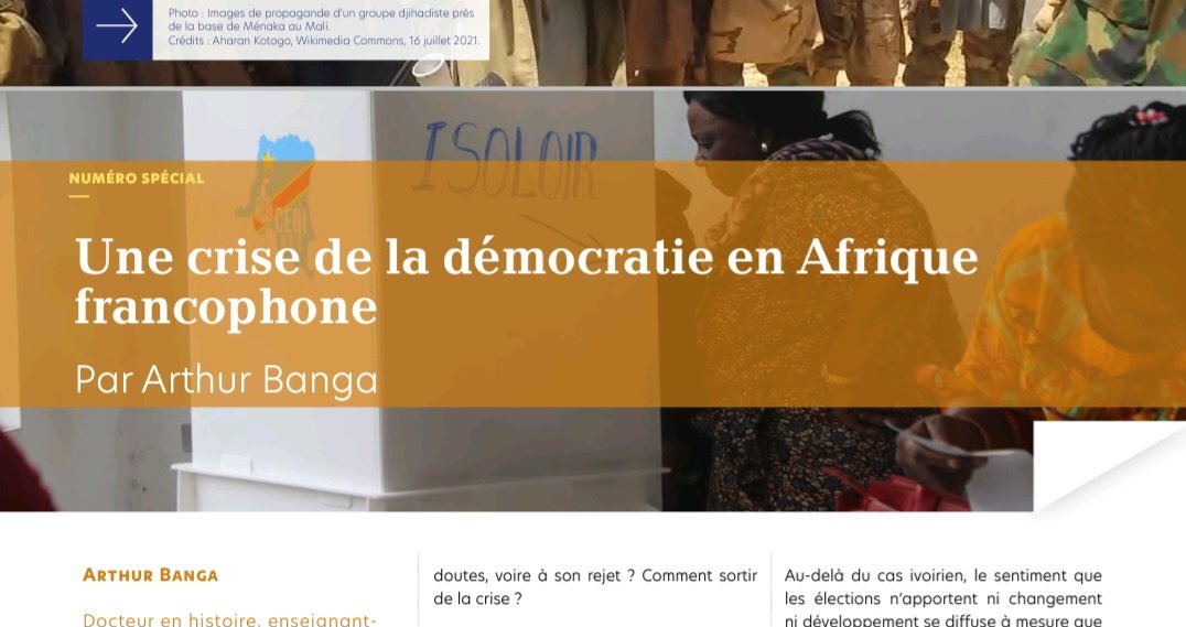 Dans ce numéro spéculation du bulletin FrancoPaix de l @UQAM et la @RDandurand j'ai signé un papier sur la crise de ma démocratie en Afrique francophone. À lire sur le lien suivant dandurand.uqam.ca/publication/co…