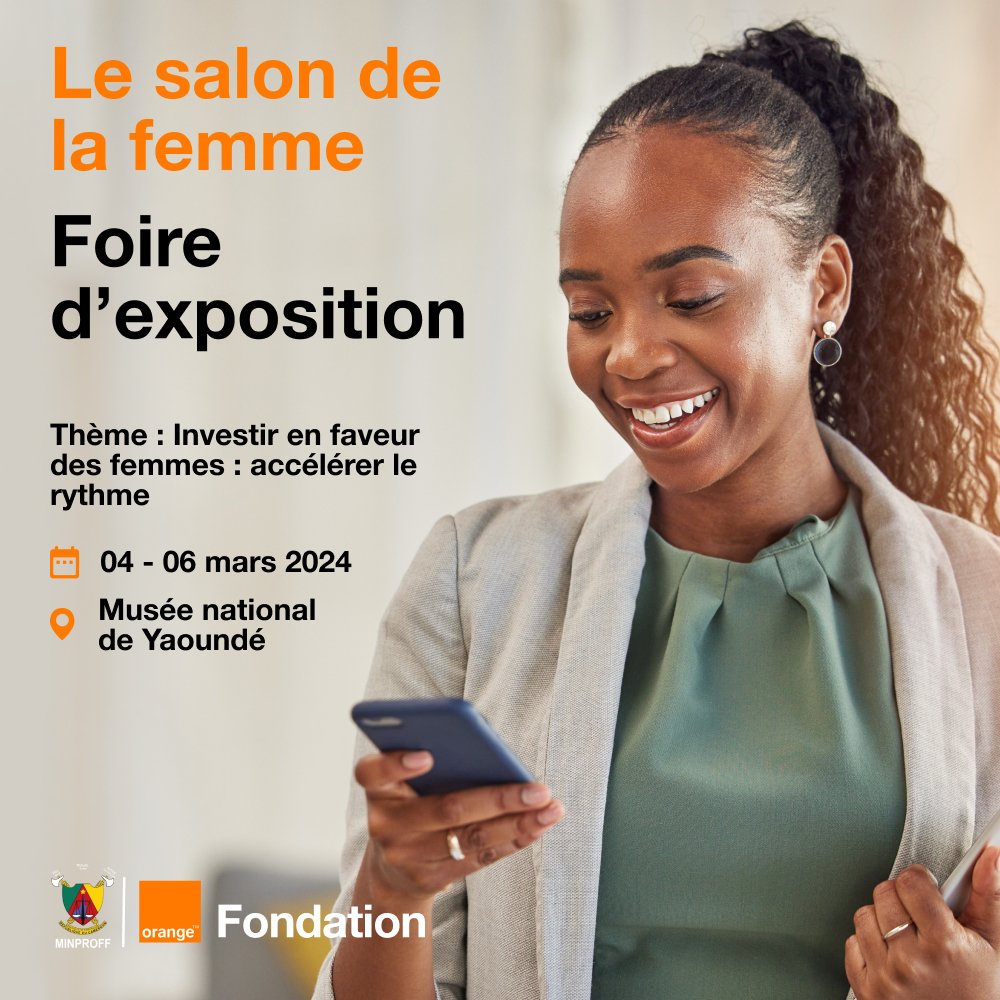 Après la marché sportive de samedi dernier, la #FondationOrange agit pour promouvoir le savoir-faire 💡 des femmes 👱🏾‍♀️.

Tu vis à Yaoundé ?
Jusqu’au 6 mars, viens découvrir le potentiel 💪🏾👱🏾‍♀️ des femmes au Musée National📍de Yaoundé.

#FemmesCourageuses
#FemmesAudacieuses