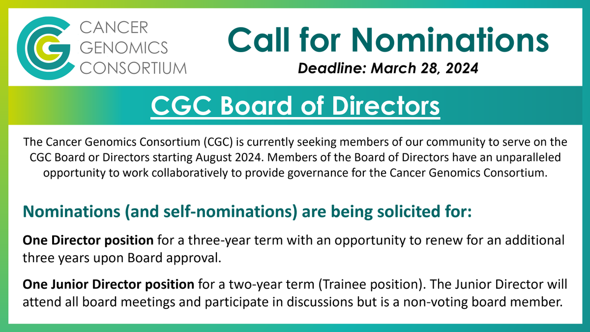 We're currently seeking members of our community to serve on the CGC Board of Directors starting August 2024. Nominations and self-nominations are being solicited for one Director position and one Junior Director position. Nomination deadline: 11:59pm PDT March 28, 2024.