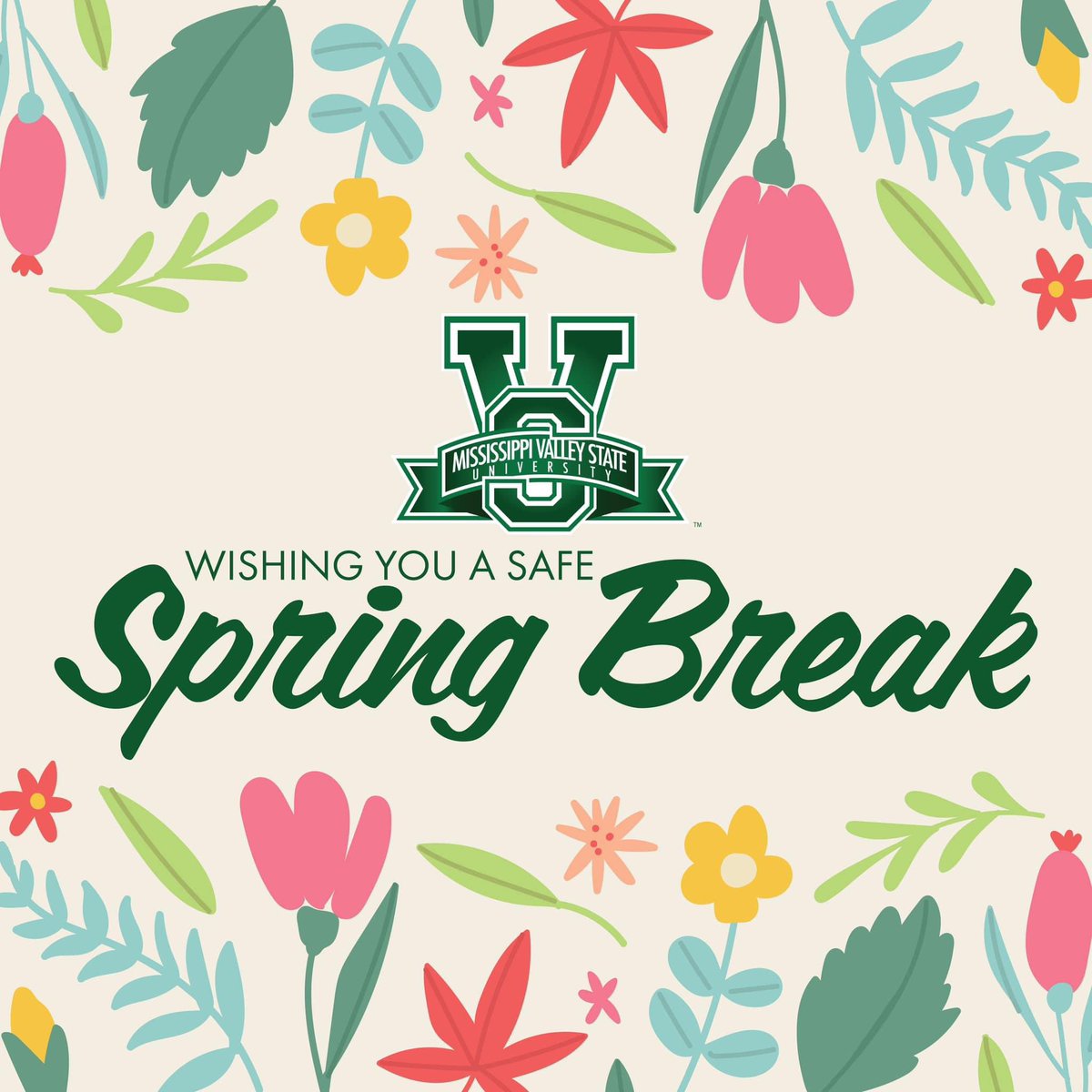 It is Spring Break Week! Use this week to have fun, rejuvenate, and recharge. Classes will resume on Monday, March 11💚🤍 #ValleyInMotion #MVSU1950 #MVSU #HBCU