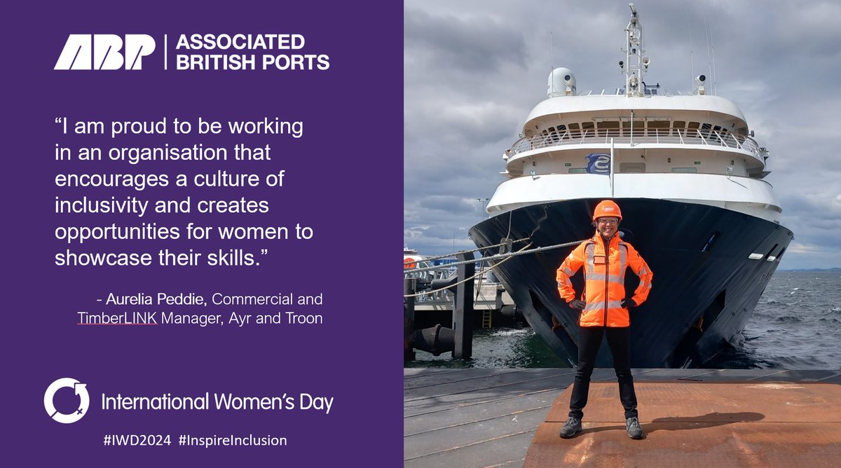 Meet Aurelia, our Commercial and TimberLINK Manager who works at ABP's two Scottish ports of Ayr & Troon. All this week, to celebrate #IWD2024 on Friday 8 March, we're sharing voices of women working across ABP to help #InspireInclusion. Join us: careers.abports.co.uk