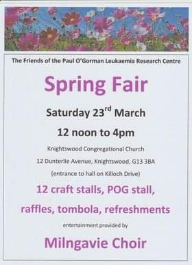 Come and join us for the Spring Fair on the 23rd March for lots of crafts, delicious home baking and the fab Milngavie Choir 🌿🌸🎂