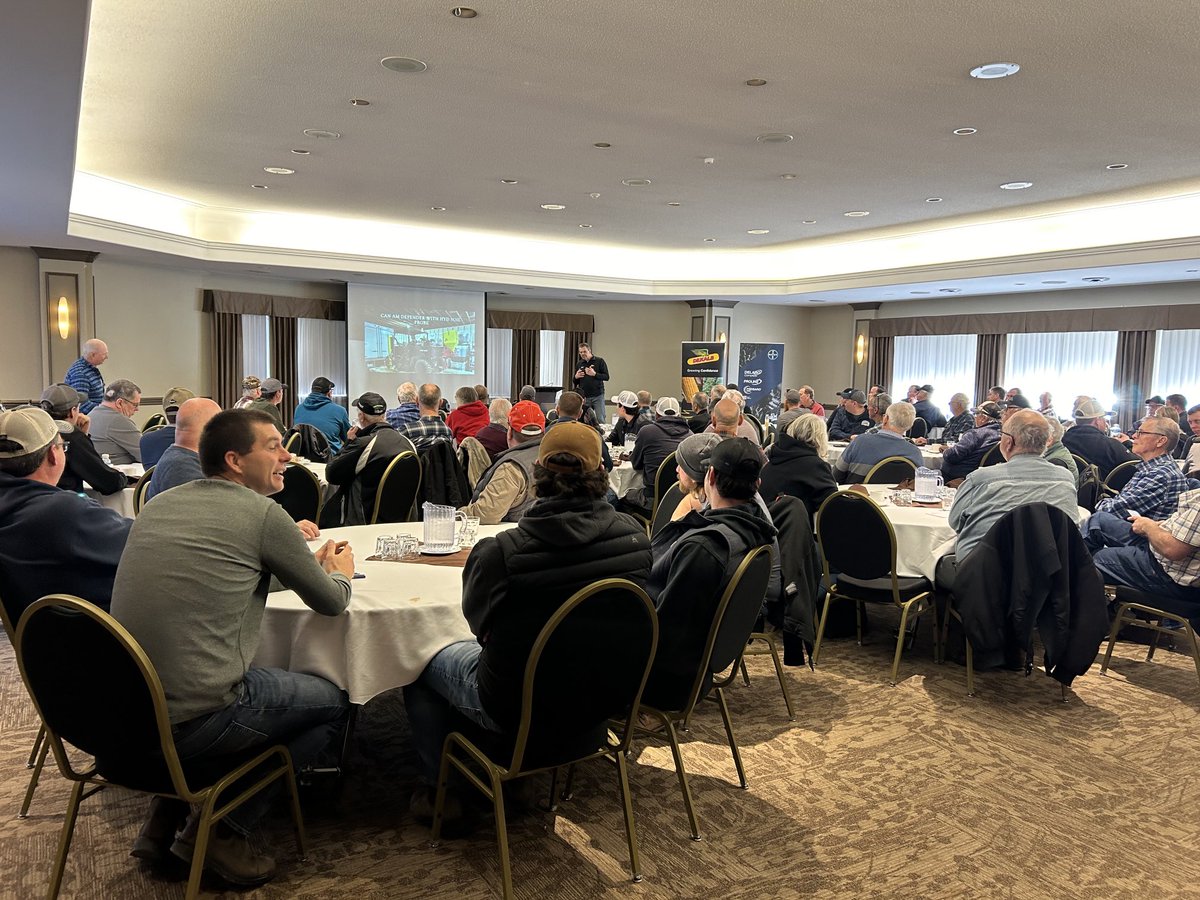 Big group this morning at Fingal Farm Supply’s Annual Spring Grower Breakfast.  Tissue sampling, Cover crops, High performing wheat, Tar spot in corn, #PurYield #ControlledReleaseFertilizer #NutrientUseEfficiency
