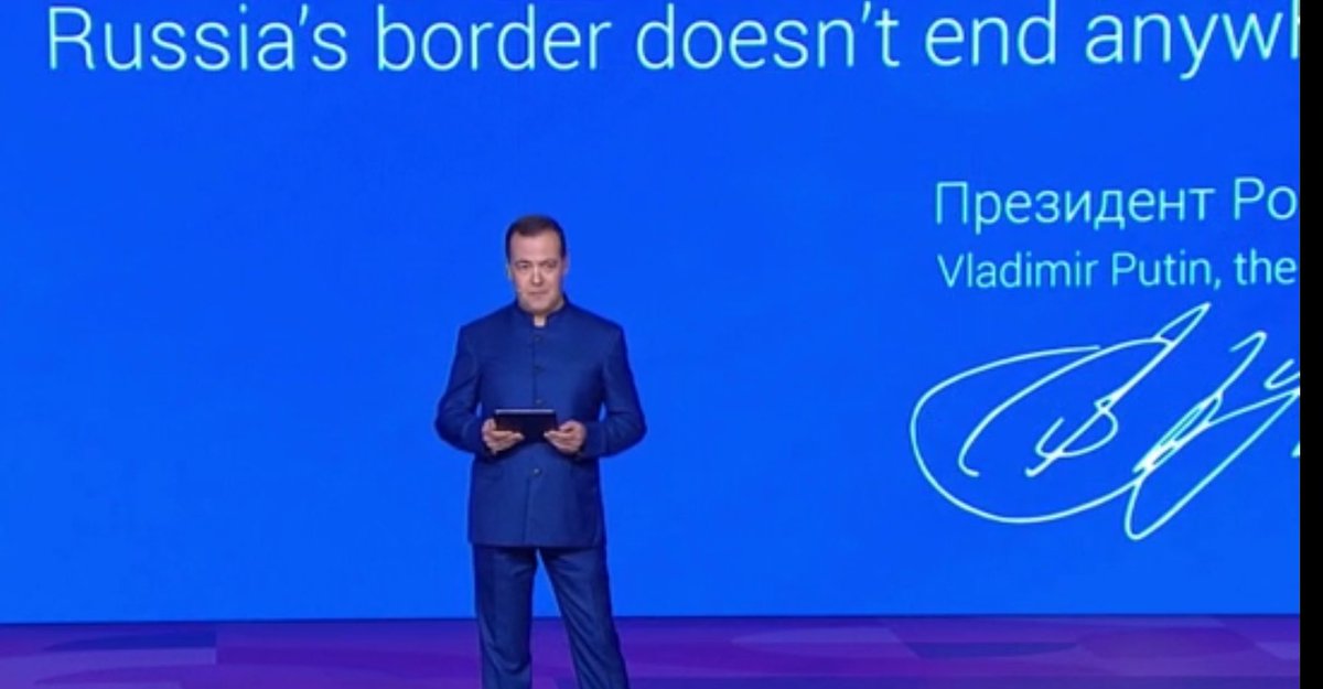 Any guess why 'Russia’s border doesn’t end anywhere' is written in English and whom this message is directed at?