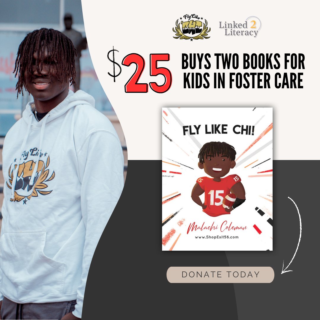 In partnership with Linked2Literacy, every $25 donated to Fly Like Chi by March 31 will buy TWO books for kids in foster care. Our goal is to buy 1,025 books for kids ages 3-13 and we need YOUR help! Donate now and #makeadifference: flylikechi.org/donate/