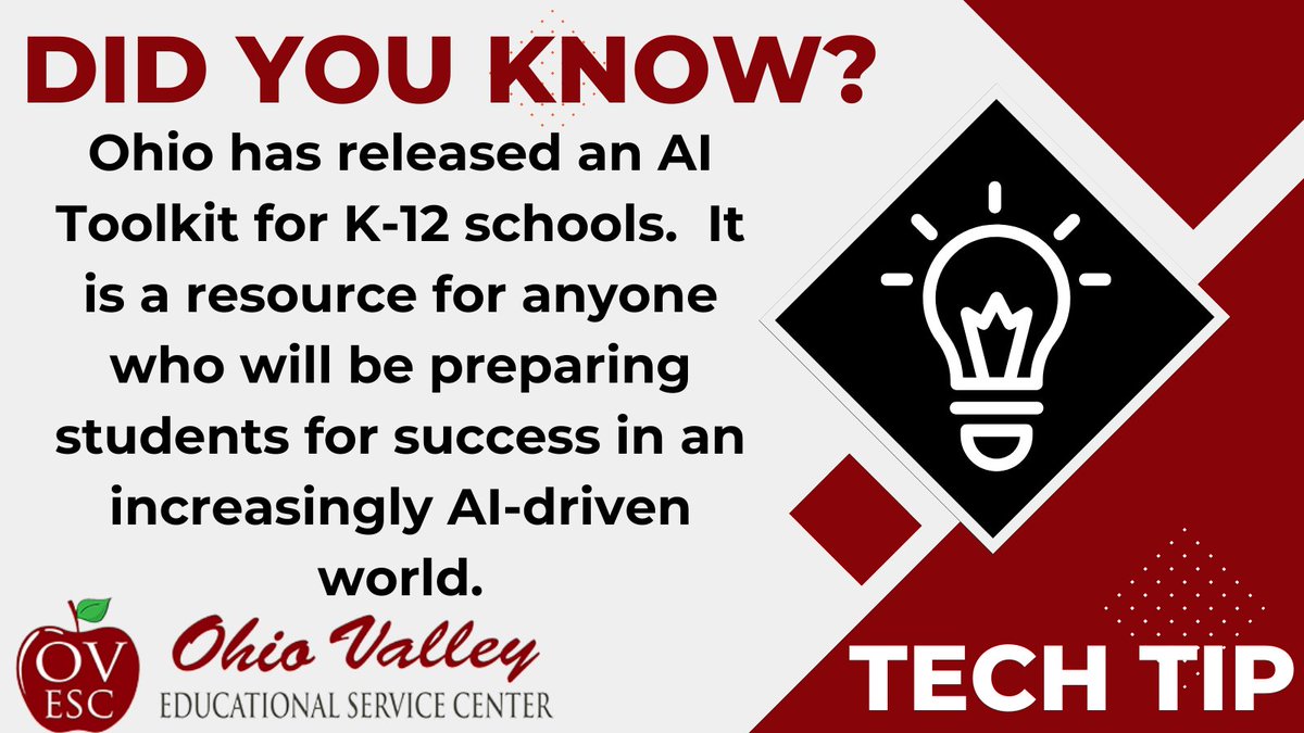 Schools just got a helpful tool! This new resource explains artificial intelligence (AI) for teachers, principals, parents, and everyone else involved!
innovateohio.gov/aitoolkit/ai-t…
@OhioValleyESC #SERVE
