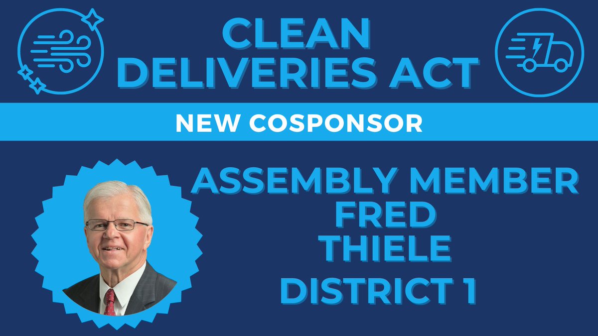 Huge thanks to @fred_thiele for signing on as a cosponsor of #CleanDeliveries!

As e-commerce warehouses continue to pop up across the state, companies like @amazon pollute 💨 and we pay 🫁

It's time for a change! Join the fight for Clean Deliveries: p2a.co/E83CRWT