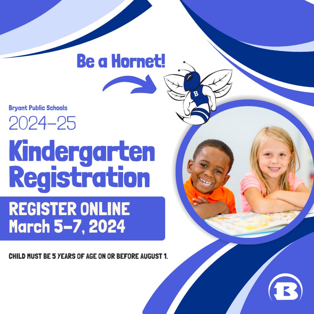 bryantpreK's tweet photo. Kindergarten registration starts tomorrow! Visit https://t.co/X9CEAXCdzP for a list of documents needed for enrollment and a link to registration. #BeAHornet https://t.co/whCwWvbMLx