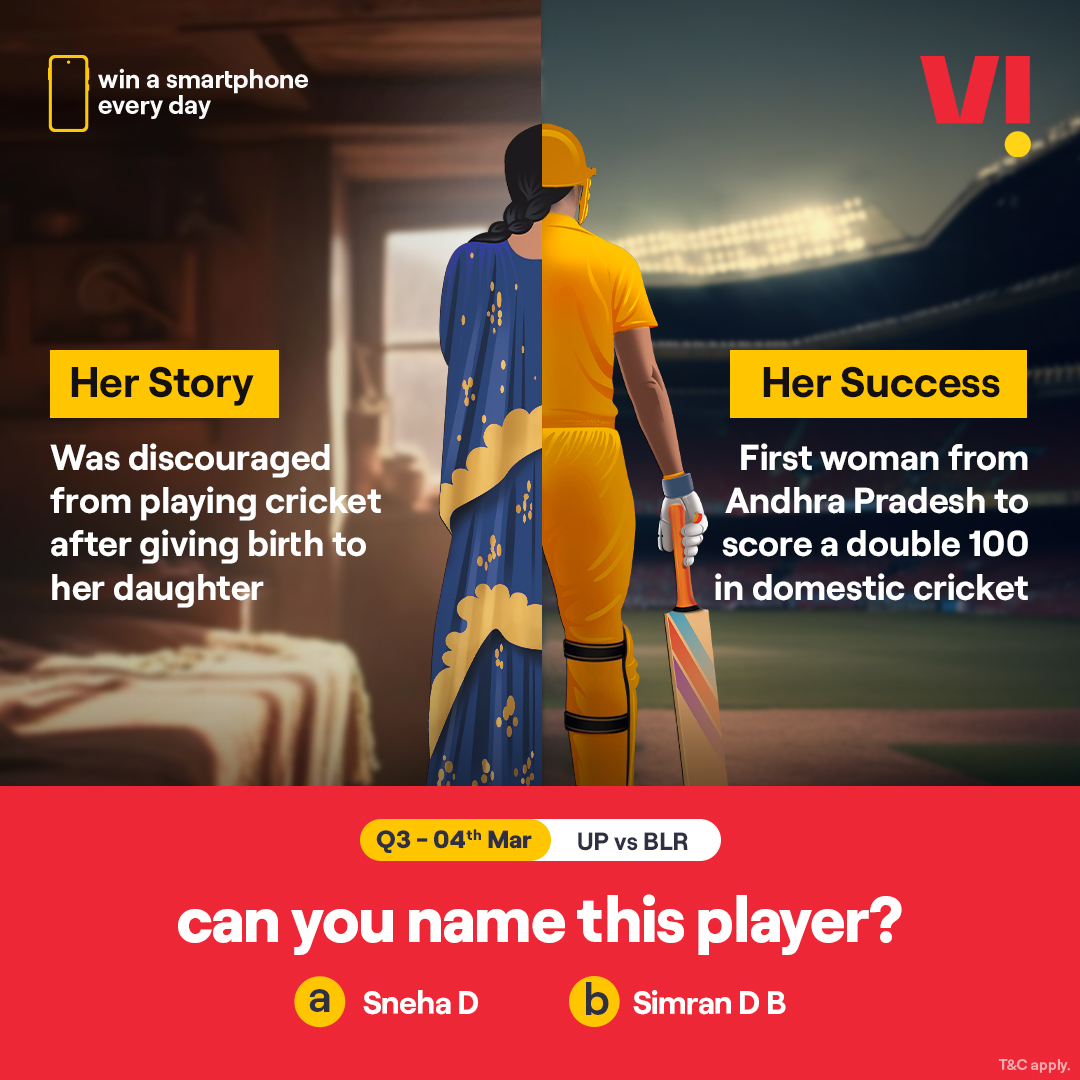 ViCustomerCare's tweet photo. Struggles that lead to success, beautifully shapes their astonishing story. Recognise their names with #ViBoundaryBreakers and you could win a smartphone every day.
.
.
#PlayAndWin #Smartphone #Challenge #ParticipateNow #Cricket #UPvsBLR https://t.co/XLAdiiAZ3R