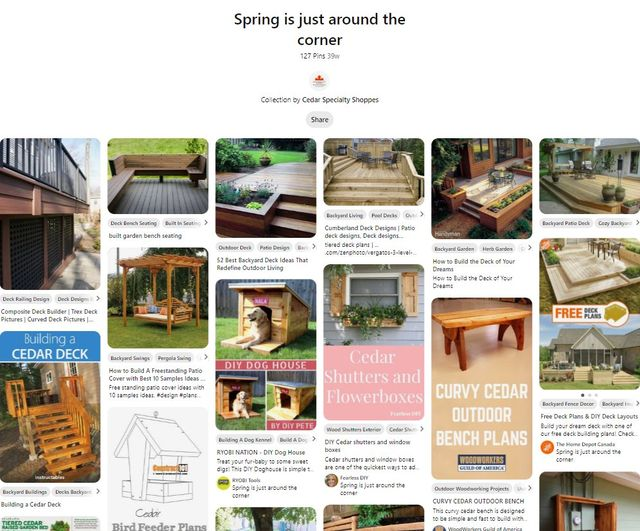 ThinkCedar's tweet photo. Can you believe it? SPRING is just around the corner!
Dive into the season with fresh inspiration from our Pinterest board packed with awesome project ideas! https://t.co/JK4NBxErLa Free Delivery For Niagara Region  Call 1.800.263.3653. #ThinkCedar https://t.co/ryDHZWwhSX