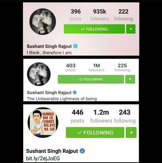 #2024MoonMission

Sushant's social media profiles.

Do you think the last one is genuine? Is it on Sonata ad.?

#JusticeForSushantSinghRajput
Impose 302 InSSRCase
Sushant TVDebut As Preet
LackOf PoliticalWill 4SSRCs
in.pinterest.com/pin/4991255712…