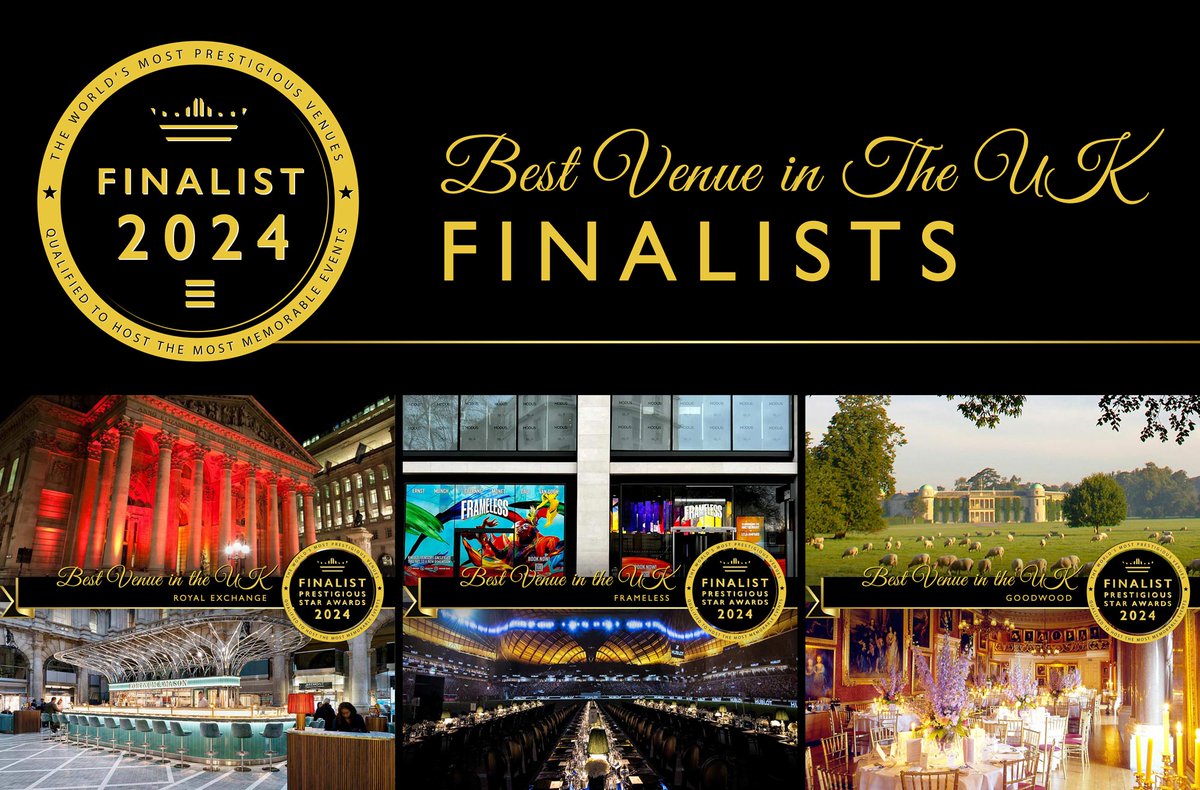 Quintessential British charm - Congratulations to @Goodwood_Estate, The Royal Exchange, @framelessldn - top 3 Best Venues In The UK in #PrestigiousStarAwards 2024! Celebrate the winners on 15th March at #LondonsGrandBall

prestigiousstarawards.com/2024-nominees#… 

#VenueAwards #BestVenues