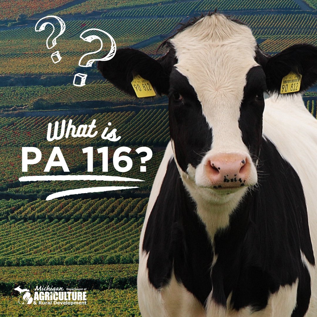 The PA 116 program, commonly called the Farmland Preservation Program, works to preserve farmland and open space from being developed for non-agricultural uses. For more info on their programs, visit bit.ly/3I7X0xc