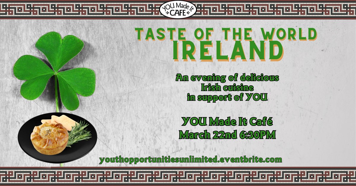 We're excited to welcome guests back for an in-person dinner 🇮🇪 Join us Fri. Mar 22nd for an evening of Irish-themed dishes prepared by our youth trainees & mentors. Tickets are on sale now, supporting further youth training opportunities at @YOU_London: bit.ly/3V16bqE
