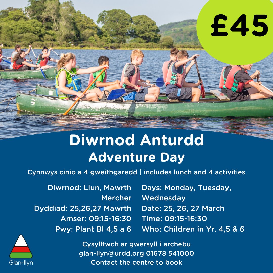 Diwrnodau Anturdd yn ystod gyliau Pasg 🐇 Adventure days during the Easter holidays🥚 📩Cysylltwch ar gwersyll i archebu 📩Contact the centre to book 01678541000 glan-llyn@urdd.org