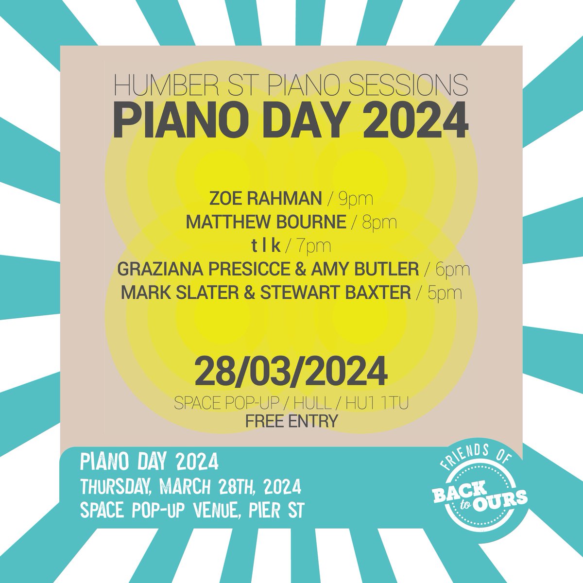 Hull is celebrating its first-ever Piano Day! 🎹 🎉 Join Humber St Piano Sessions on March 28th for a jam-packed day of musical fun 🎶 📅 Date: Thursday, March 28th, 2024 📍 Location: SPACE Pop-up Venue, Pier St 🕒 Times: 10am-10pm: 🎶 All events are FREE!🎶 #BTOhull