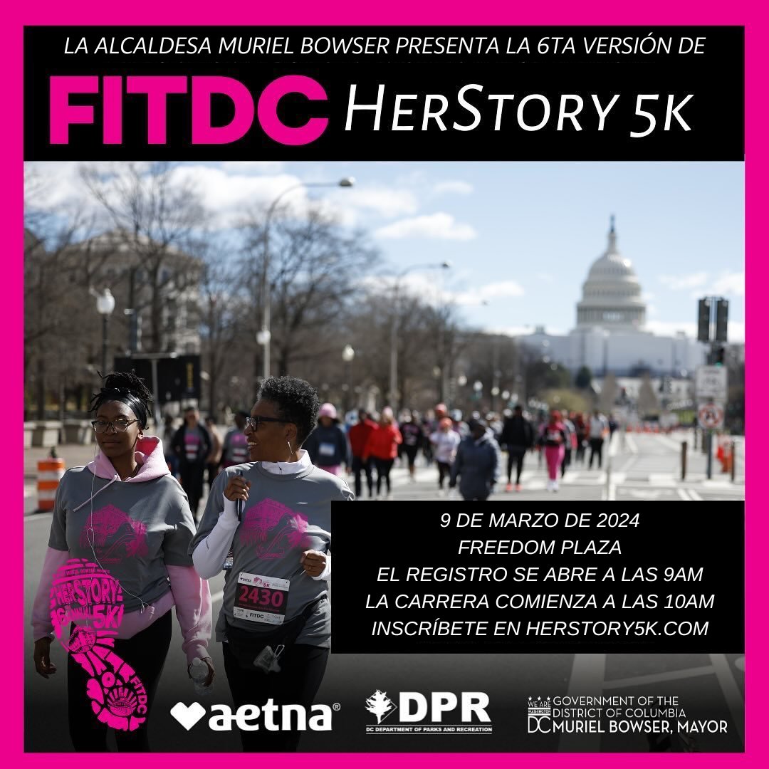 Mayor's Office on Latino Affairs (@oladcgov) on Twitter photo ✨¡Esta semana es la 6ª Carrera Anual FITDC HERstory 5K de <a href="/MayorBowser/">Mayor Muriel Bowser</a> patrocinada por Aetna!
✅Inscríbete gratis: HERstory5K.com
🗓️ Sábado, 9/03
⏰ El registro se abre a las 9am; Carrera a las 10am
📍 Freedom Plaza (1455 Pennsylvania Ave. NW)
#womensherstorymonth ✨¡Esta semana es la 6ª Carrera Anual FITDC HERstory 5K de <a href="/MayorBowser/">Mayor Muriel Bowser</a> patrocinada por Aetna!
✅Inscríbete gratis: HERstory5K.com
🗓️ Sábado, 9/03
⏰ El registro se abre a las 9am; Carrera a las 10am
📍 Freedom Plaza (1455 Pennsylvania Ave. NW)
#womensherstorymonth
